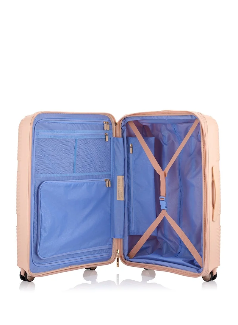 AMERICAN TOURISTER 69 cm / 25 inch Instagon Suitcase, Check-In Size 69 cm / 25 inch, 4 Double Wheels, Hard Top, Polypropylene, Peach Blossom|DuoSaf™ Security Zipper|TSA 008 Lock|Optimov™ Shock Absorbing Wheels|Expandable - 3 Years International Warranty  | Best Price UAE